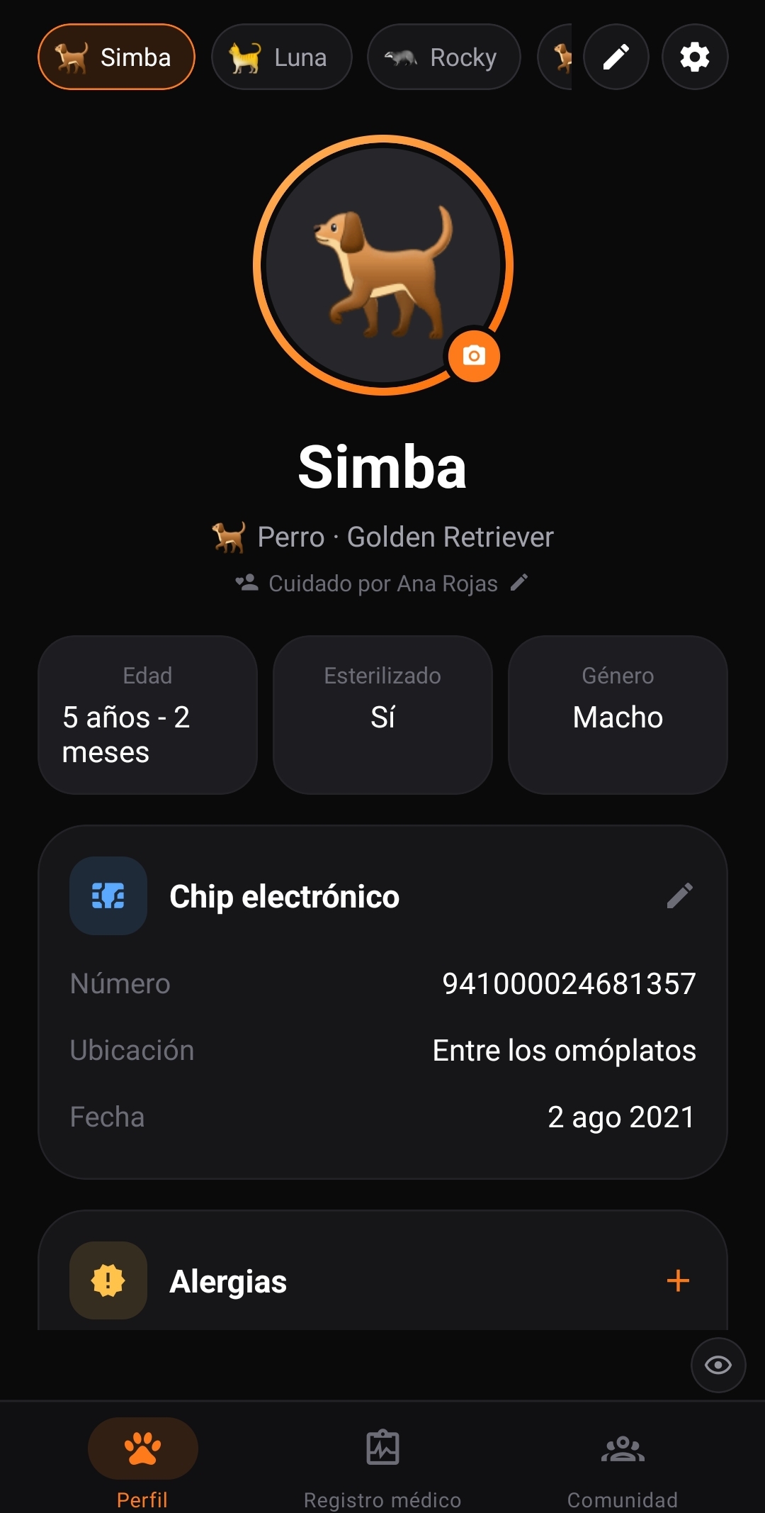 Perfil de la mascota